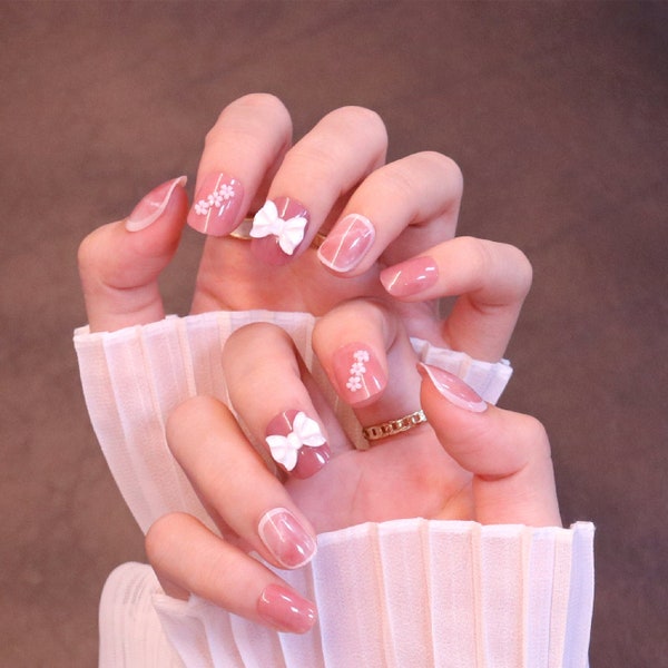 2023 Marble Ruby with Flowers French tip Classy Press on nails| Short Square Art Designs fake false| Reusable Spring Cute decals 24 pcs US