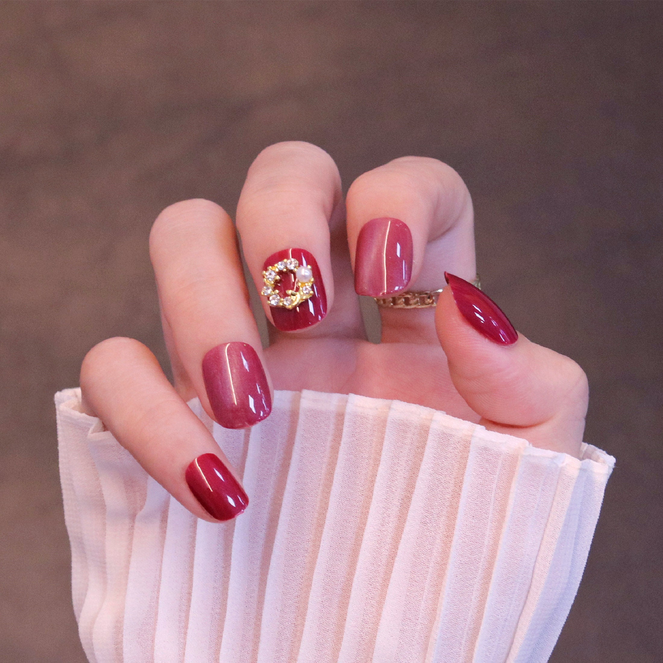 2022 Glossy Maroon With Butterfly Press on Nails Long Coffin