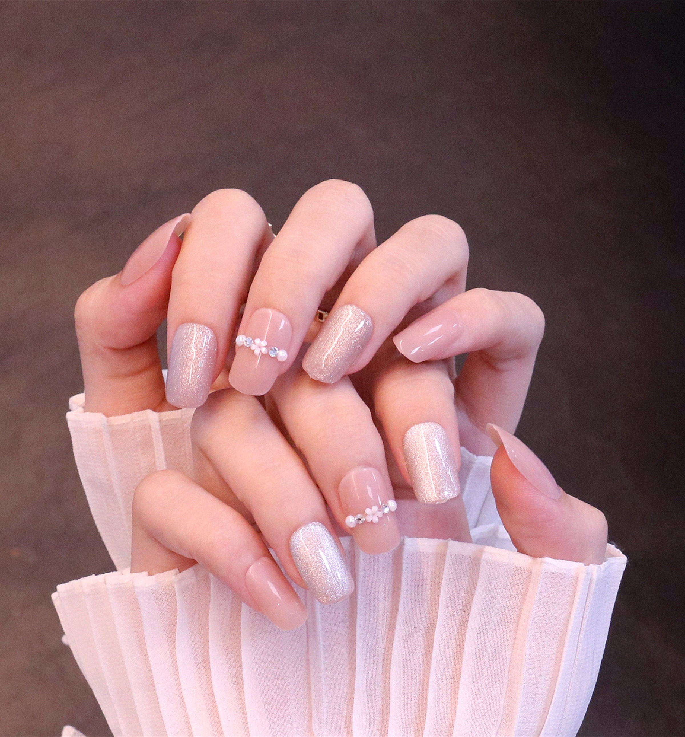 Light Pink Glitter Acrylic Nails