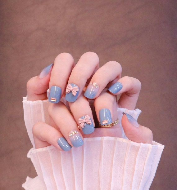 24pcs Short Square False Nails French Style With White Edge, Gold Flakes  And Rhinestones, Nail Art Set For Daily Wear
