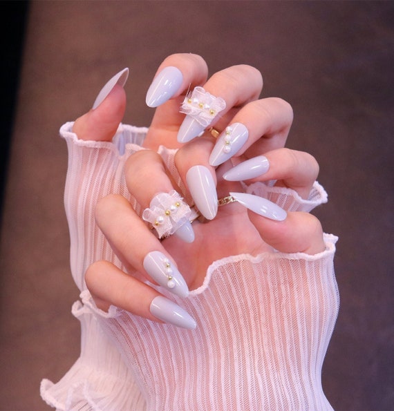 24 Pcs 3D Bling Nail Patch Art Jewelry Glitter Rhinestone Pearl Decor Nail  Tips