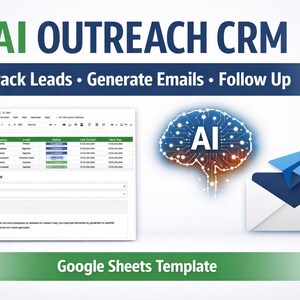 AI Outreach CRM Google Sheetsテンプレート | リードトラッカー、メールジェネレーター