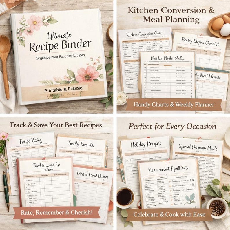 Recipe Binder Printable, Fillable Recipe Book, Meal Planner Printable ...