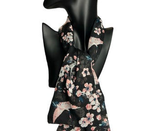 Lightweight Scarves Fashion Print Women Sheer Wrap Scarf Head Shawl Fall Autumn Winter Gift Birds and Flowers Print Design Sakura Flight