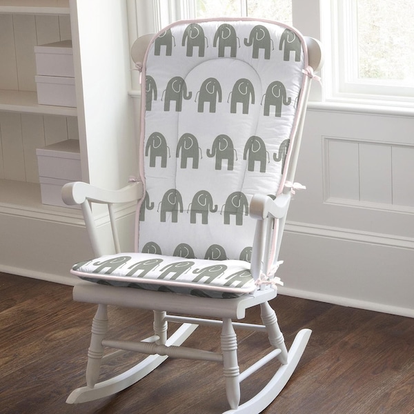 Cozy Comfy Home Indoor Rocking Chair Cushion for Rocking Chair Pads Back and Seat Sets with Ties 2 Piece Gray and Pink Elephants Pad Cushion