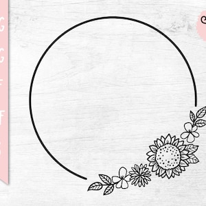 Floral Wreath SVG, Sunflower Wreath SVG, Circle Border SVG