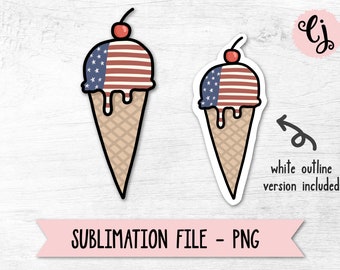 Diseño de sublimación del cuatro de julio, sublimación de la bandera estadounidense PNG, archivo PNG patriótico, sublimación de verano, imágenes prediseñadas de helado
