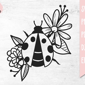 Coccinelle SVG, coccinelle avec fleurs SVG, SVG Floral, coccinelle Clip Art