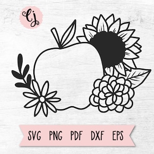 Apple and Flowers Autumn SVG - Sunflower SVG, Apple SVG, Fall Cricut File