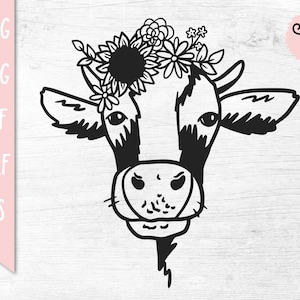 Cow SVG, Cow with Flowers SVG, Cow Face ClipArt