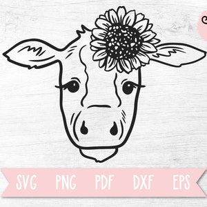 Baby Cow SVG, Cow with Sunflower SVG | Cricut File, Cute Cow SVG