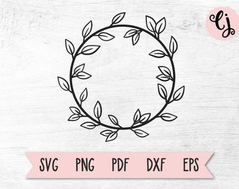 Leaf Wreath SVG, Farmhouse Wreath SVG, Circle Border Clip Art, Leaf Wreath Vector File
