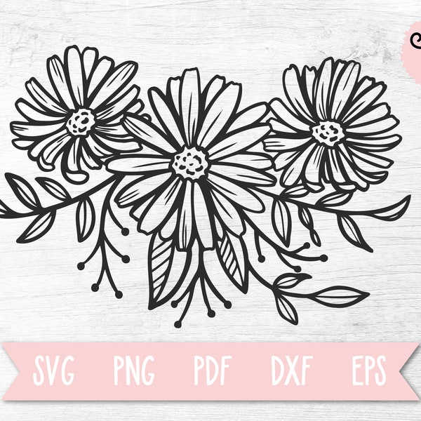 Daisy SVG, Daisy Bunch SVG, Floral PNG Clip Art, Cricut Cut File