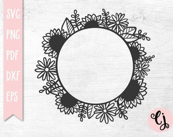 Sunflower Wreath SVG, Circle Border SVG, Floral Border SVG, Floral Wreath for Cricut