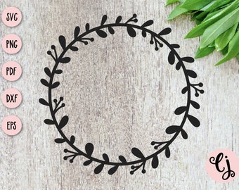 Leafy Wreath SVG, Circle Border SVG, Monogram Frame SVG, Circle Frame Vector Clip Art