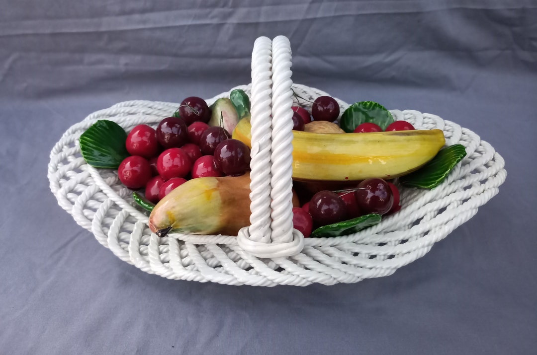 Large Italian Artificial Fruit Basket Centrepiece, Mid Century Vintage