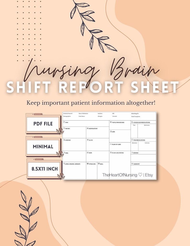 Nursing Brain Shift Report Sheet Landscape - Etsy