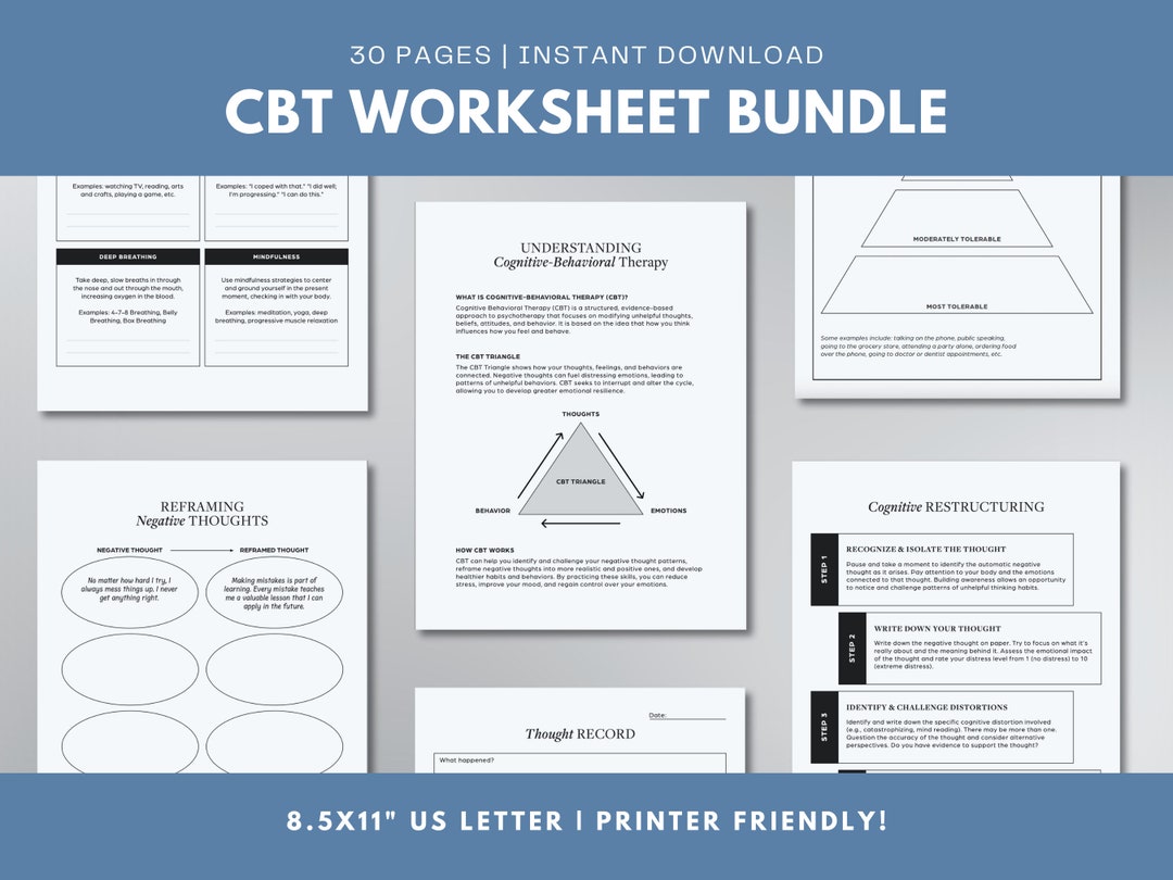 CBT Worksheet Bundle, Worksheets Bundle for Therapists, CBT Therapy ...