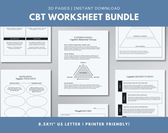 CBT Worksheet Bundle for Anxiety | 30 Printable Therapy Worksheets | Cognitive Behavioral Therapy Tools
