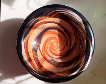 Vintage RoseTree New Orleans Art Glass Swirl Bowl | Podpisana ręcznie dmuchana szklana rzeźba