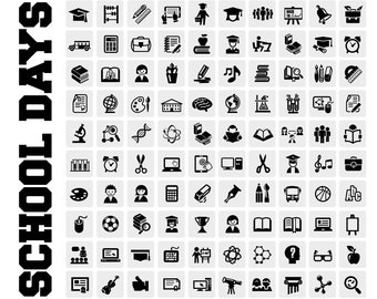 School Icons - SVG File for Cutting Machines like Cricut and Silhouette – PDF File for Print