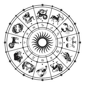 Signos del zodíaco - Rueda de astrología - Descarga SVG para Cricut, Silhouette y otras máquinas de corte
