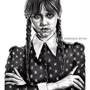 Jenna Ortega Wednesday Addams Impression artistique dessinée à la main
