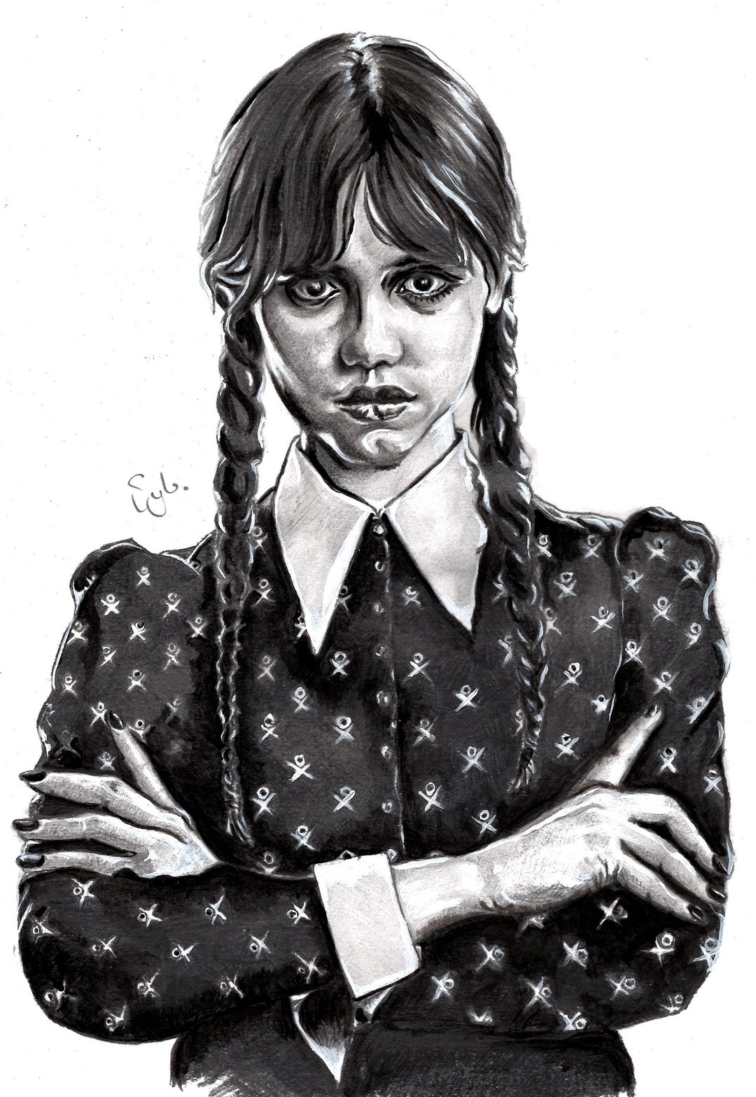 Jenna Ortega Wednesday Addams Hand Drawn Art Print Etsy