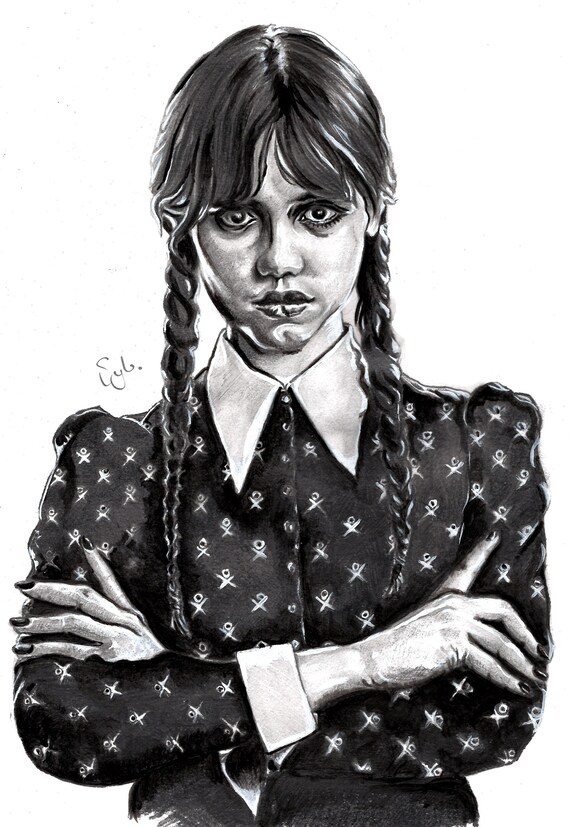 Jenna Ortega Wednesday Addams Hand Drawn Art Print - Etsy UK