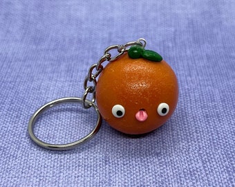 Cute Orange Keychain  | kawaii keychain, clay food keychain, funny face food keychain, cute gift idea, unique gift, bag accessory