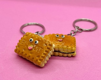 Cute Biscuit Cookie Keychain | kawaii keychain, clay food keychain, funny face food keychain, cute gift idea, unique gift, bag accessory