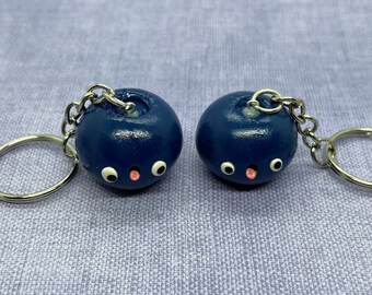 Cute Blueberry Keychain | kawaii keychain, clay food keychain, funny face food keychain, cute gift idea, unique gift, bag accessory