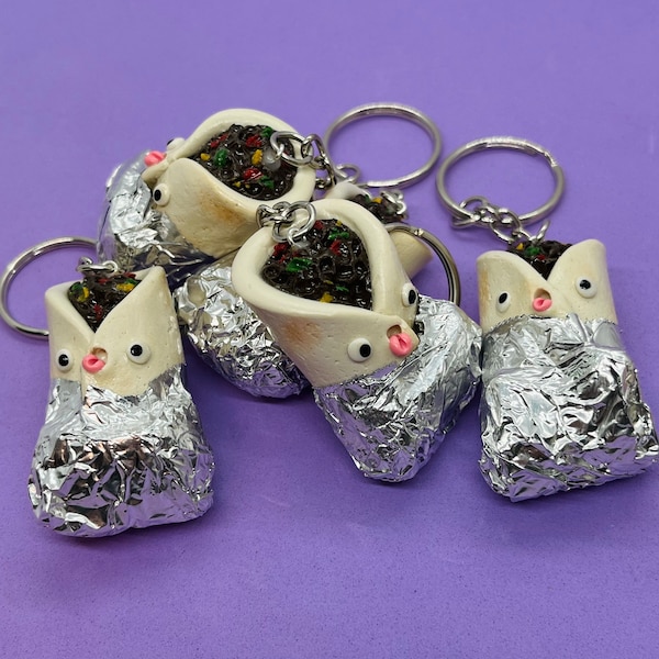 Cute Burrito Keychain | kawaii keychain, clay food keychain, funny face food keychain, cute gift idea, unique gift, bag accessory