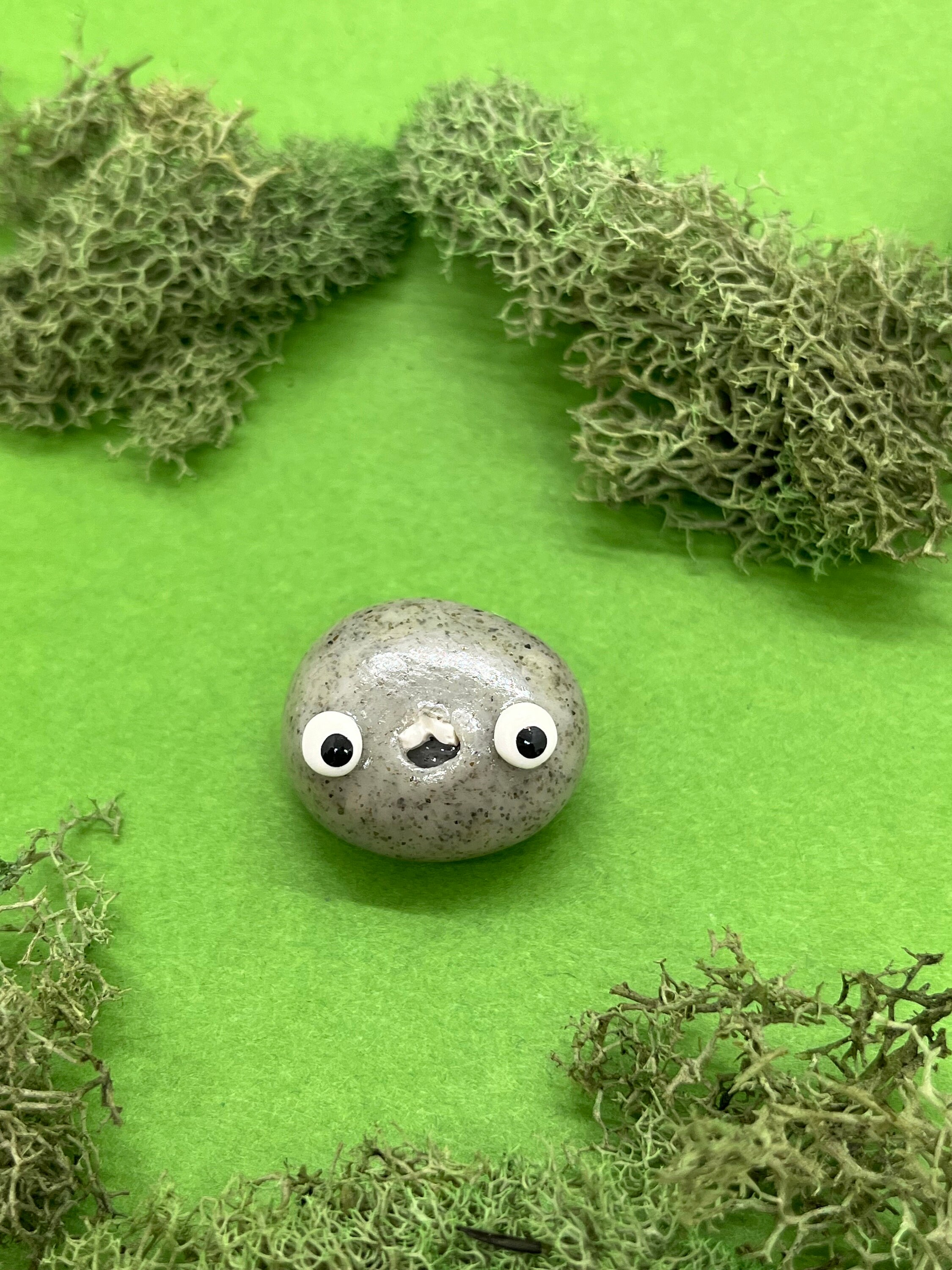 Cute Pet Rock Sculpture| Kawaii, Polymer Clay Figurine, Funny Face ...