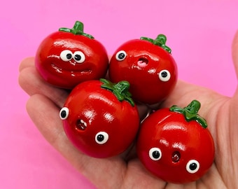 Silly Tomato Clay figurine sculpture| kawaii, polymer clay, funny face, gift idea, unique gift, silly sculpture figurine, food miniature