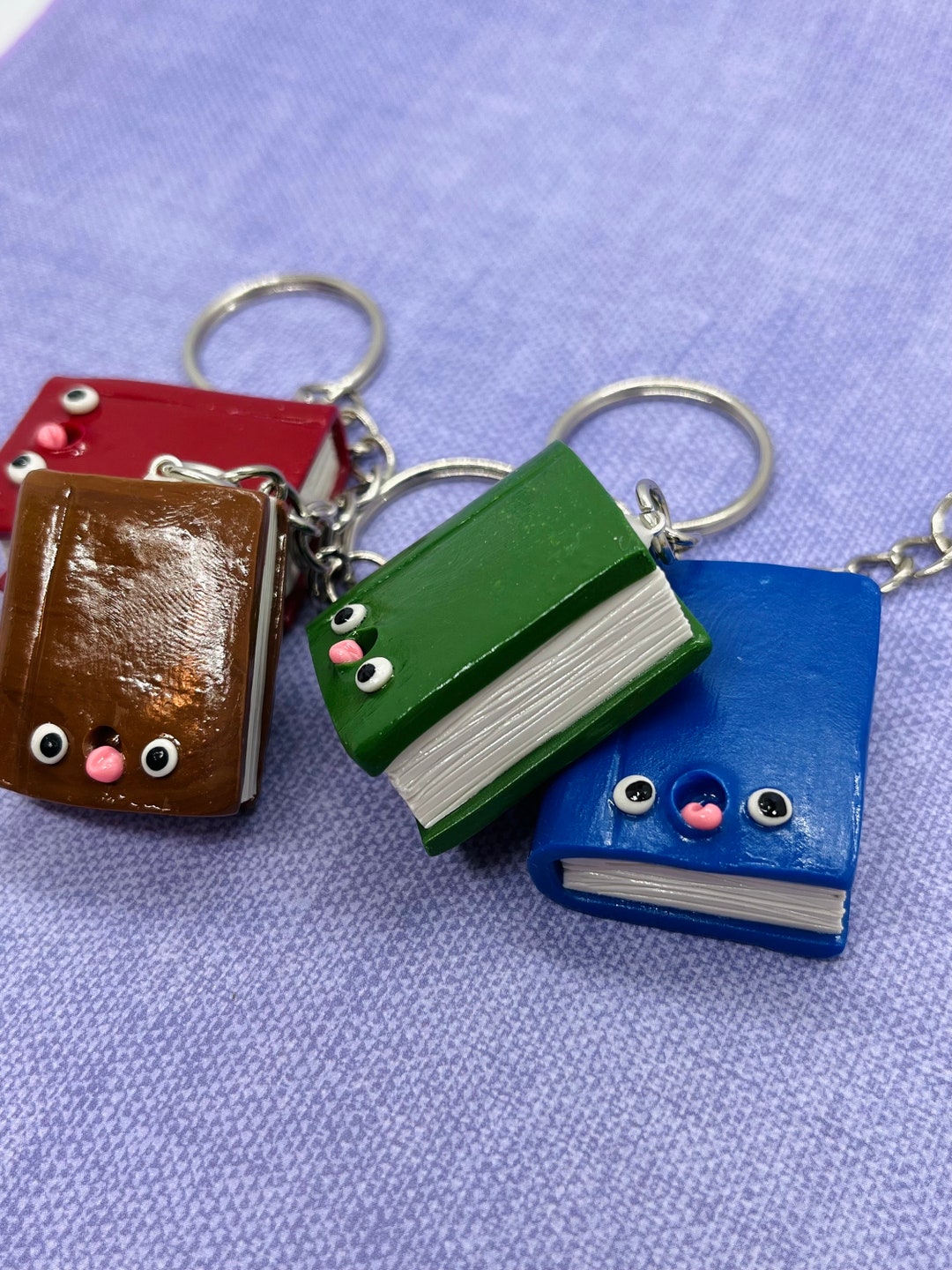 Cute Book Keychain Kawaii Keychain, Book Lover, Funny Face Food