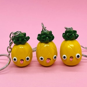 Cute Pineapple Keychain | kawaii, clay food keychain, funny face food keychain, cute gift idea, unique gift, bag accessory, teenager gift