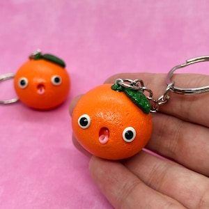 Cute Orange Keychain  | kawaii keychain, clay food keychain, funny face food keychain, cute gift idea, unique gift, bag accessory