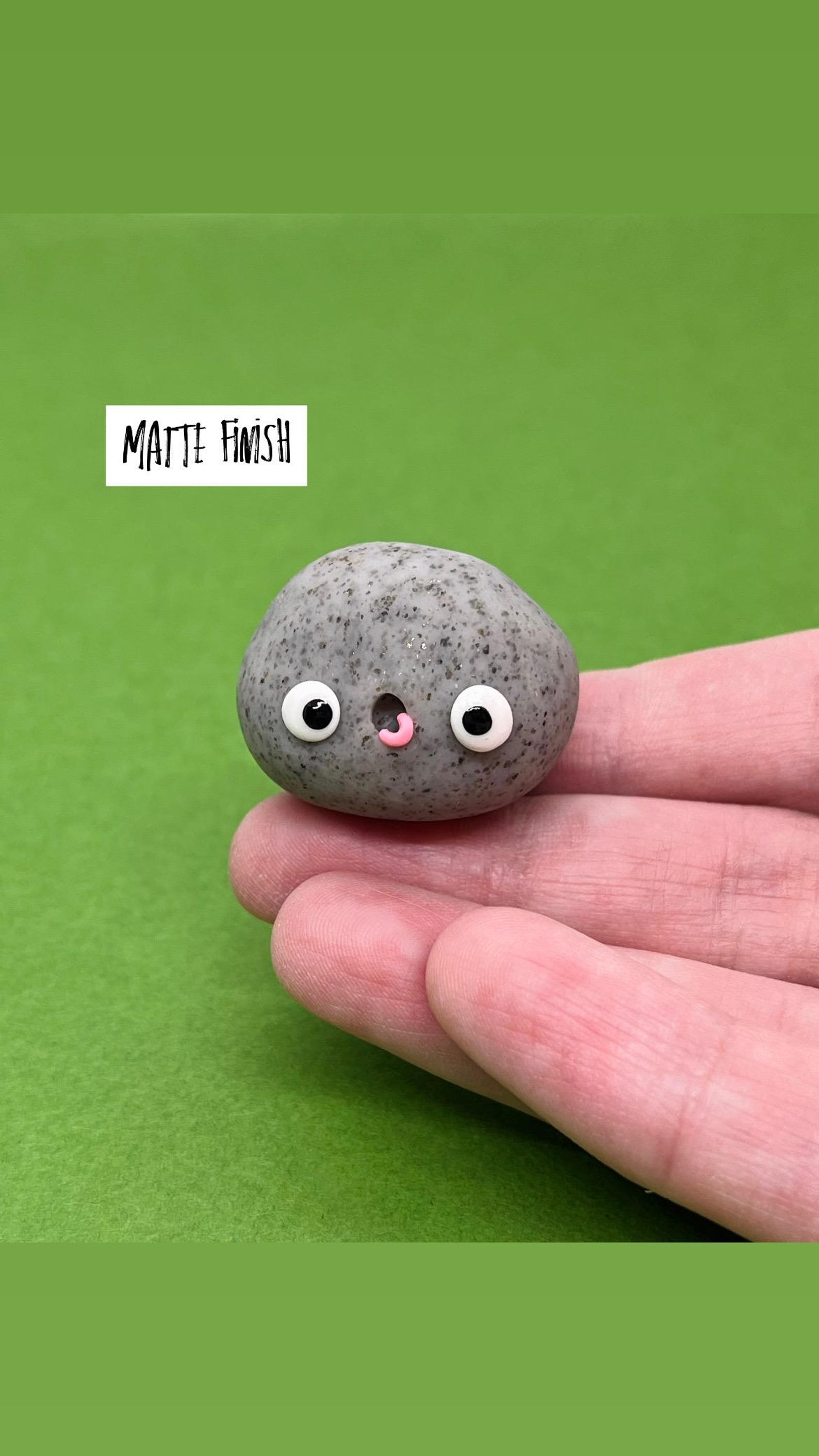 Cute Pet Rock Sculpture| Kawaii, Polymer Clay Figurine, Funny Face ...