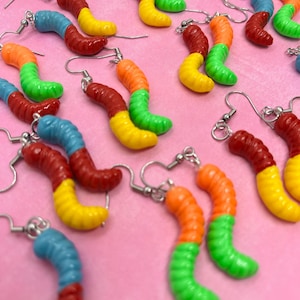 Gummy worm candy Earrings  | stainless steel, kawaii earrings, cute gift idea, funny gift, fun earrings, birthday gift, holiday, food art