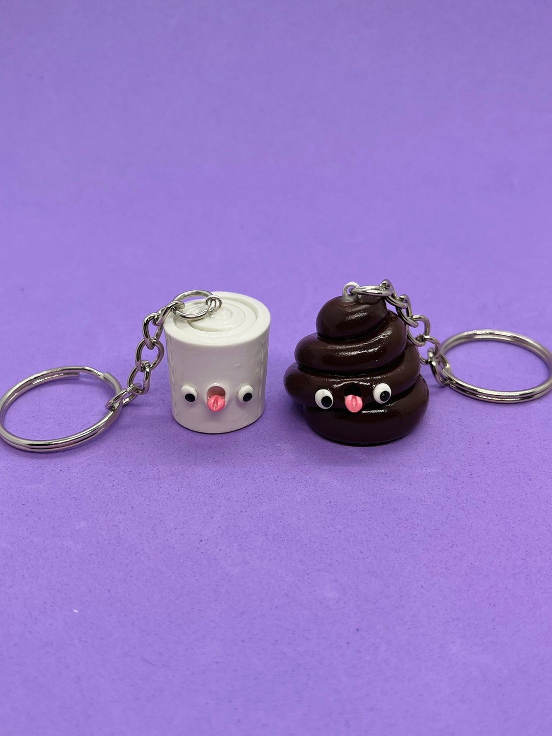 Funny Poop and Toilet Paper Keychain Kawaii Keychain, Clay Food
