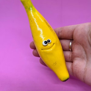 Funny smiling face banana sculpture| kawaii, polymer clay,funny face art, gift idea, unique gift, silly figurine, food sculpture, fake fruit