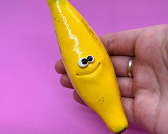Funny smiling face banana sculpture| kawaii, polymer clay,funny face art, gift idea, unique gift, silly figurine, food sculpture, fake fruit
