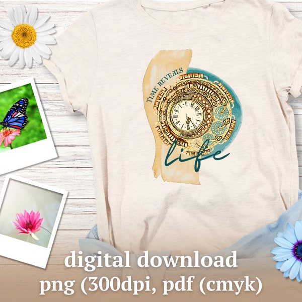 Antique Clock Inspirational PNG, PDF Sublimation Digital Download for Shirts, stickers, tumblers, hoodies. Fantasy art, magical, clockpunk.