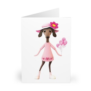 Adorabili biglietti d'auguri vuoti con ragazza levriero cartone animato (confezione da 5)