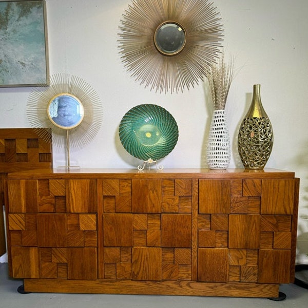 Vintage Mid century modern Lane Staccato Brutalist MIdCentury Modern Oak 3 PC set 1960s ***FREE SHIPPING***