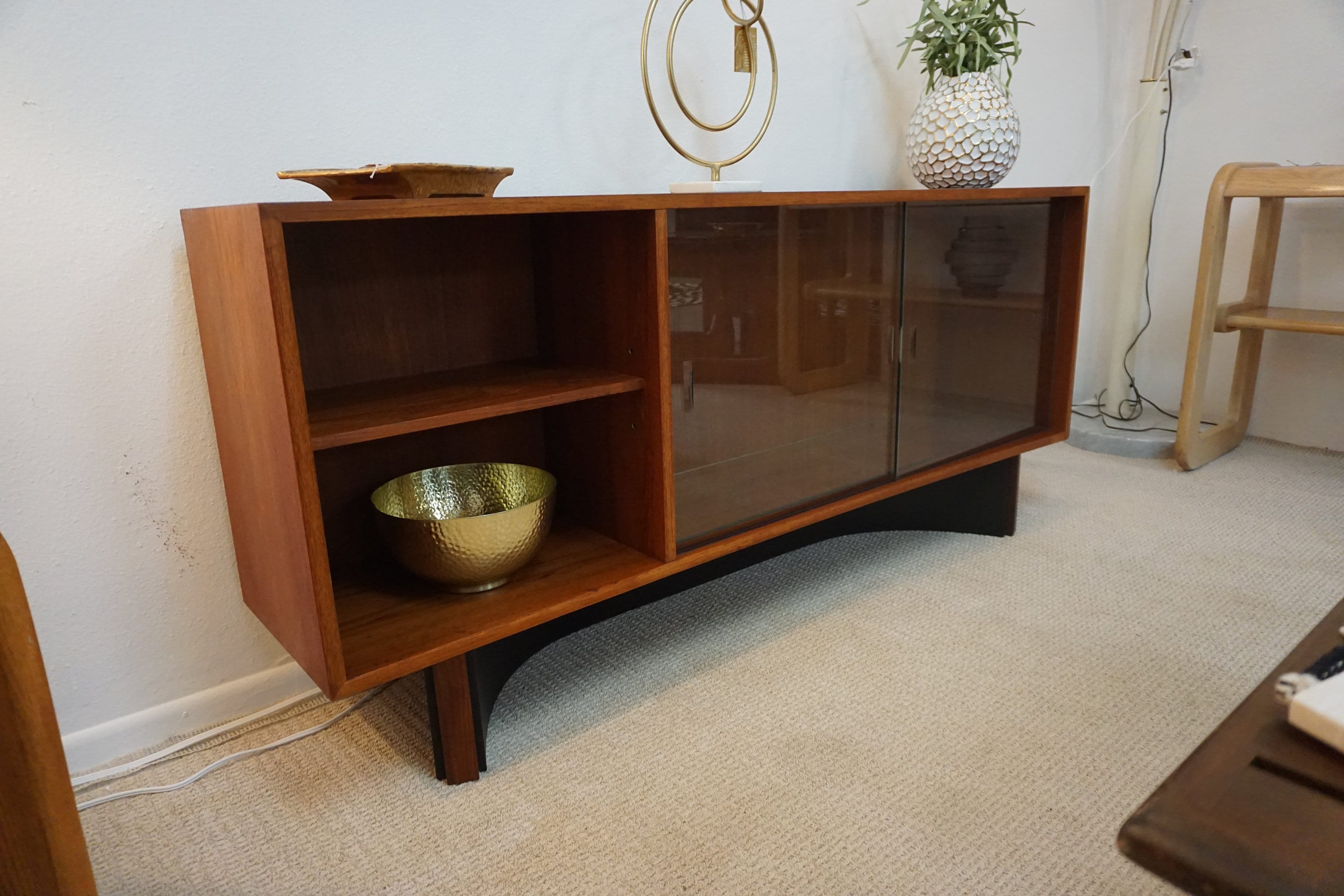 Midcentury Modern Teak Media Console Curio free Shipping Etsy