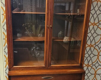 Vintage MCM Small China Cabinet Walnut Sculptra 1960s ***FREE SHIPPING***