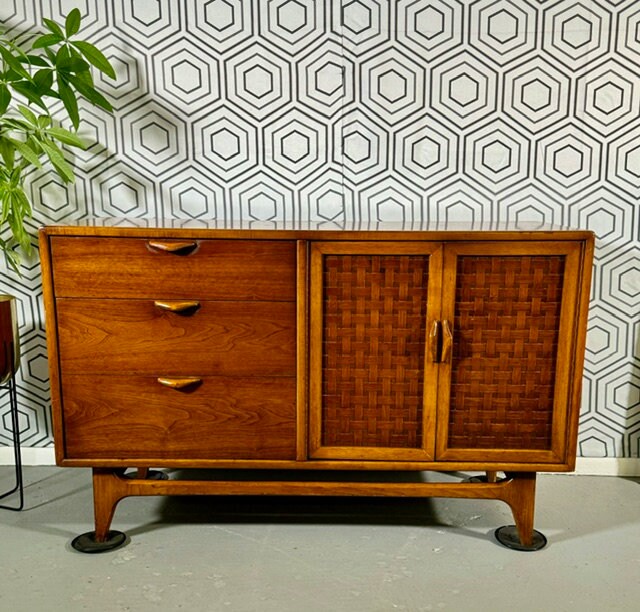 Warren Church Lane Perception woven front small Walnut Credenza Vintage  MCM***FREE SHIPPING***