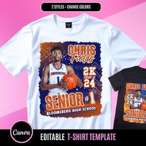 Basketball TShirt Design File, Senior Night, Editable in canva, T Shirt Design Template, Perfect for Sublimation, DTF, Blue and Orange